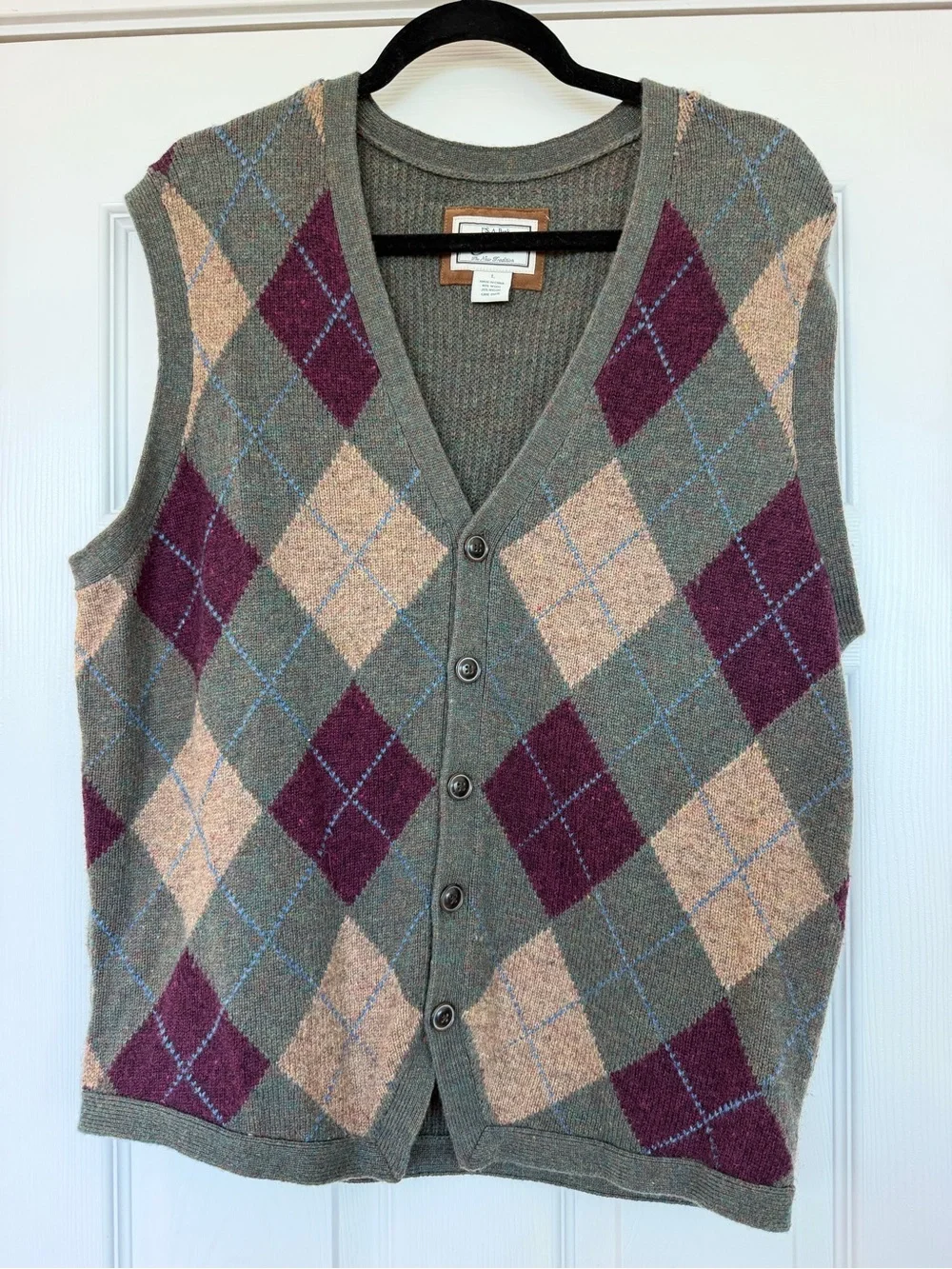 Jos. A. Bank 1905 Men’s Argyle Wool Blend Button Sweater Vest – Size L